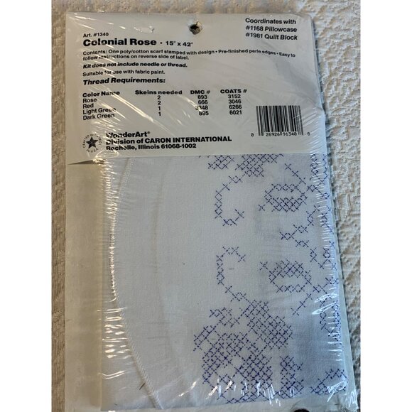 WonderArt Colonial Rose Cross Stitch Stamped Dresser Scarf - New - Picture 4 of 9